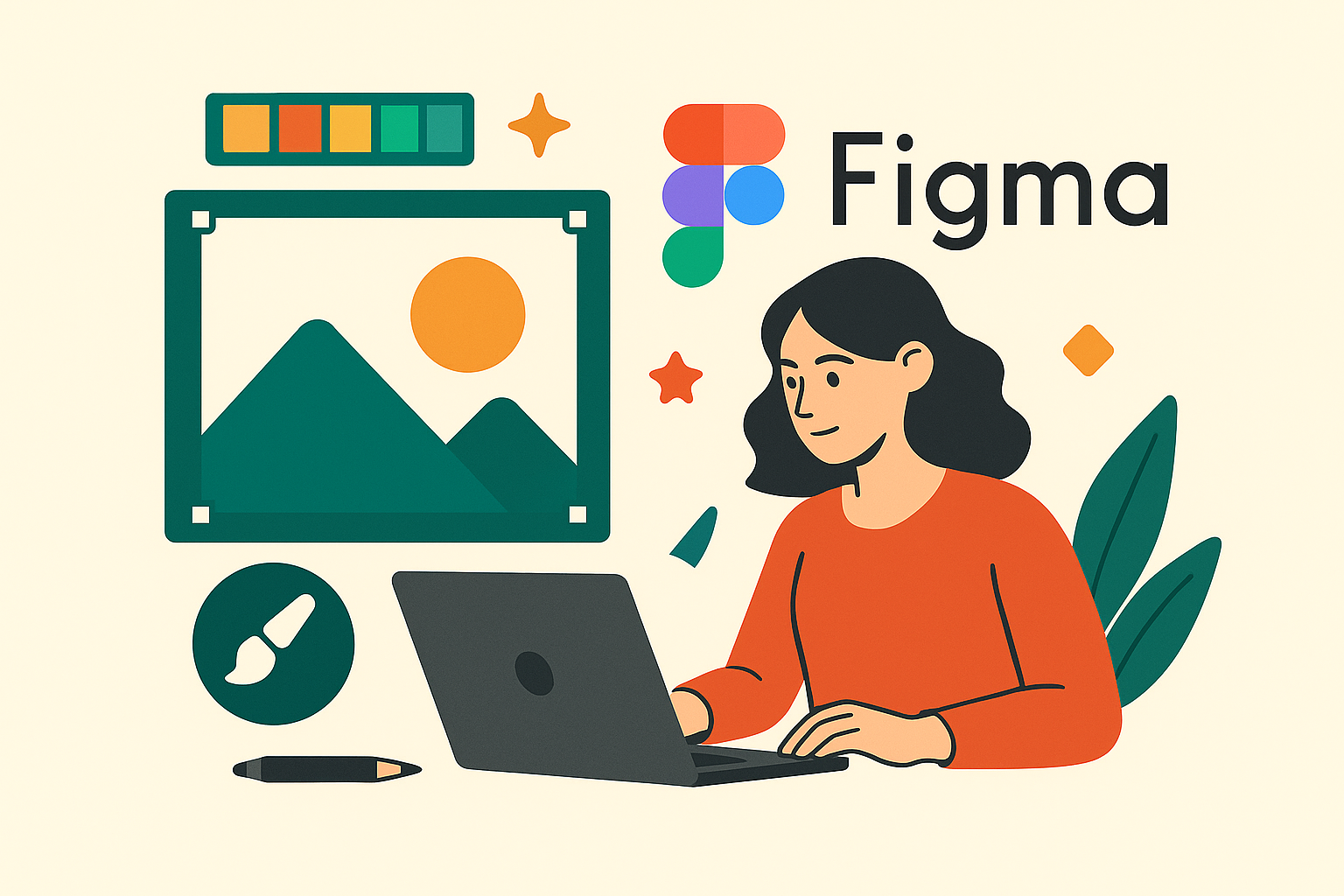 femme devant un ordinateur en dessin avec le logo figma