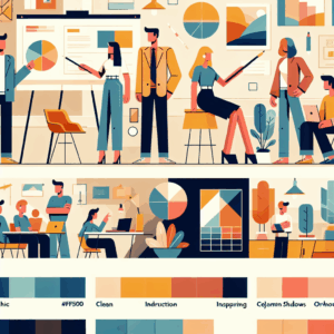 Create a featured image capturing the essence of the NBForm visual style, sticking to the following guidelines. The visual has to carry a professional, instructive, and warm ambiance, precisely representing a scene that is clean, organized, and inspiring, reminiscent of visuals used for professional training and communication. The image should lean towards modern flat design and have crisp contours, simple geometric shapes, devoid of realistic shadows or borders around forms. It should feature stylized characters with natural proportions that have expressive, yet minimalist faces. The Marsden font or a similar one should be used for any text. The NBForm color palette displays the following shades: #FF5500, #A1E2BB, #001C19, #00514B, #FF9750, #EDFFF4FC, and #FFF0E6. Format: 1024x1024.