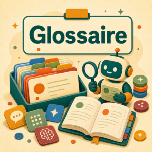 Image mise en avant du glossaire IA NBForm avec le mot Glossaire, fiches de vocabulaire et assistant IA