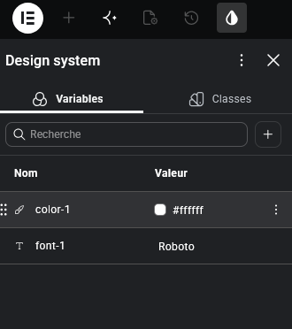 Gestionnaire des variables dans le Design System d’Elementor 4