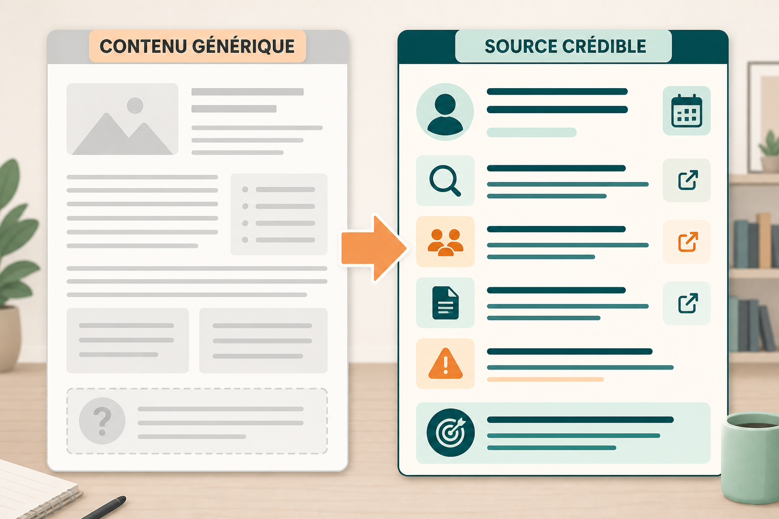 Transformation d’un contenu générique en source crédible grâce à des preuves, un auteur et des références vérifiables