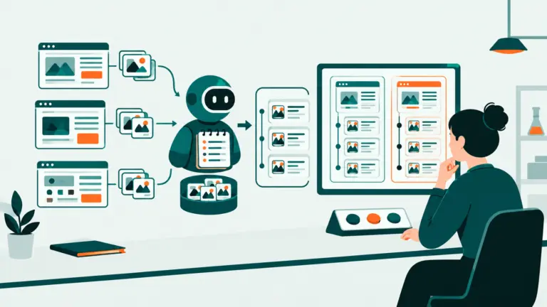 Une ingénieure examine comment un agent logiciel organise l’historique de pages et de captures pendant une navigation web automatisée.