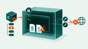 Illustration d’un environnement Python isolé où un paquet compromis déclenche une alerte et une sortie de données est bloquée.