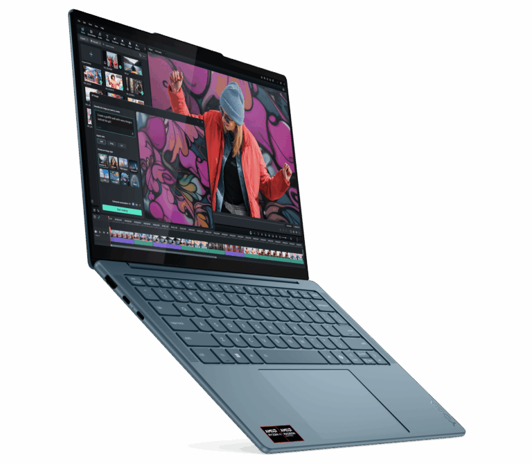 Ordinateur portable Lenovo Yoga Slim 7 14AKP10 en finition bleu-vert