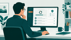 Illustration conceptuelle d’un administrateur vérifiant une mise à jour de site web