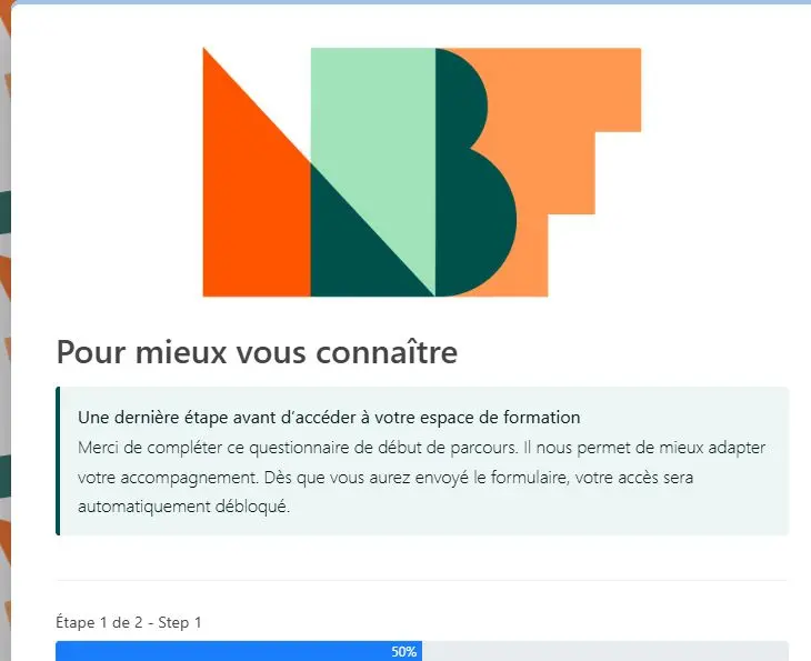 En-tête du questionnaire Pour mieux vous connaître et indicateur des deux étapes