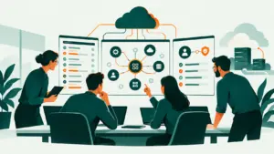 Une équipe informatique vérifie les accès accordés à une application cloud tierce et consulte un journal de connexions.